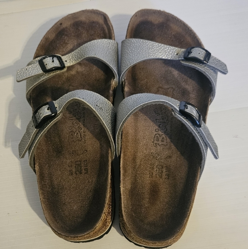 Birkenstock Silver Tahiti Soft Double Strap Sandal Size 8 - Picture 2 of 6